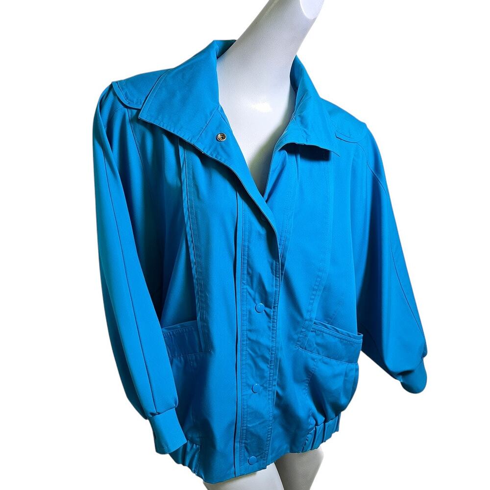 CoatWorks Vintage 80s Oversized Teal Jacket Snap Front Sz M‎